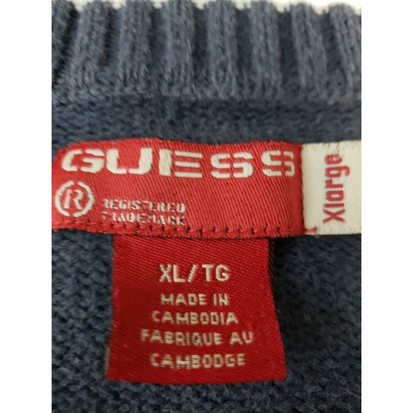 Guess Wine navyV-neck Knit Cotton Long Sleeve Lightweight Sweater Size XL - Picture 2 of 8